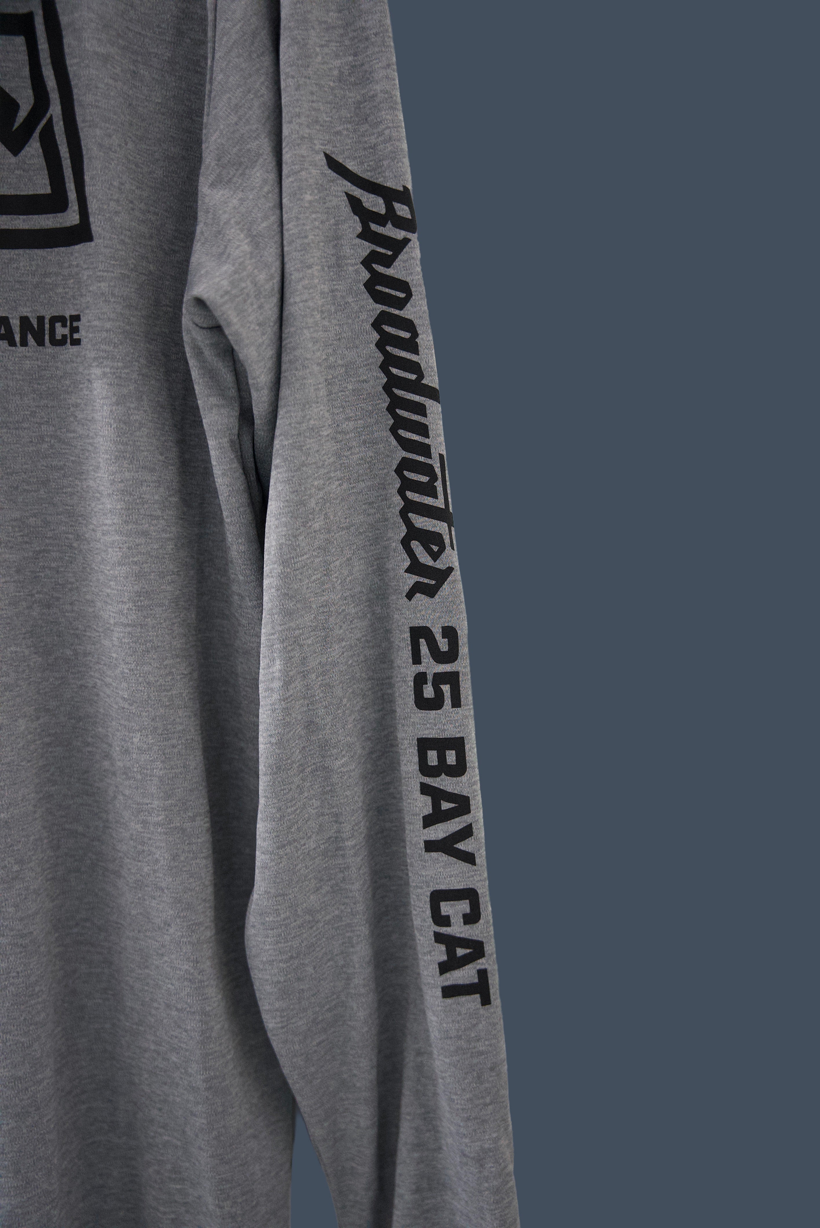 Heather grey hooded long sleeve performance